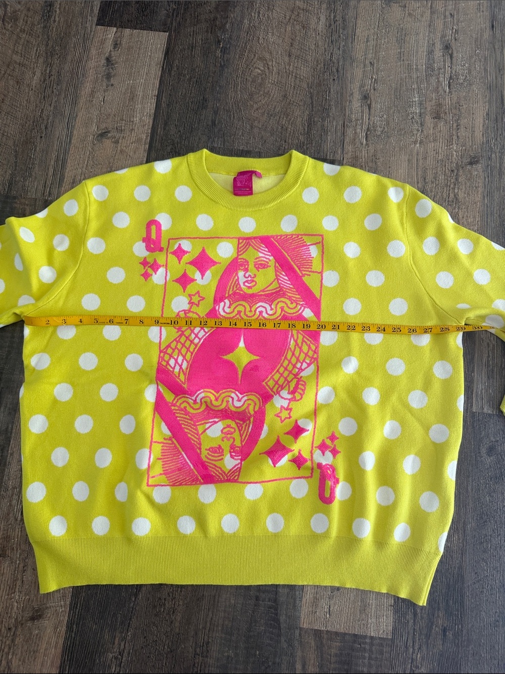 QUEEN OF SPARKLES Lime/hot pink Polka Dot Crewneck Sweater-sz L NWT. - Picture 6 of 8